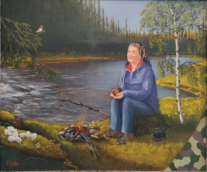 Timo Huttu_maalaus Sinirinnan laulu Jaurujoella Itäkairan Prinsessalle